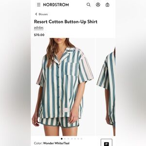 adidas Wonder White and Teal Button-Up Shirt